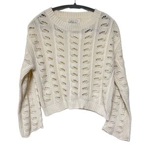 {American Eagle} Long Bell Sleeves Crew Neck Open Weave Chenille Feel Sweater